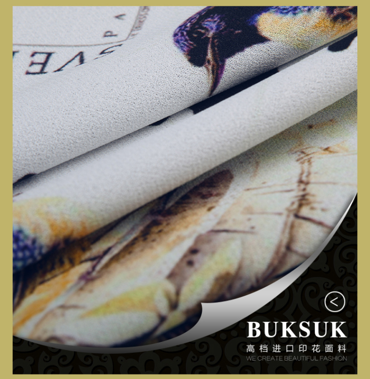 
                                        宝丝露BukSuk春女装新款 OL通勤欧美品质印花女上衣中袖雪纺衫 黄色 XL                