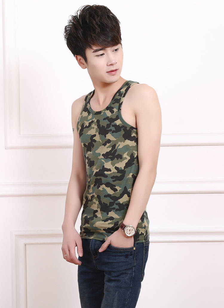 幸福时光 弹力夏季男士印花迷彩紧身背心l-2xl男运动健身汗背心 迷彩