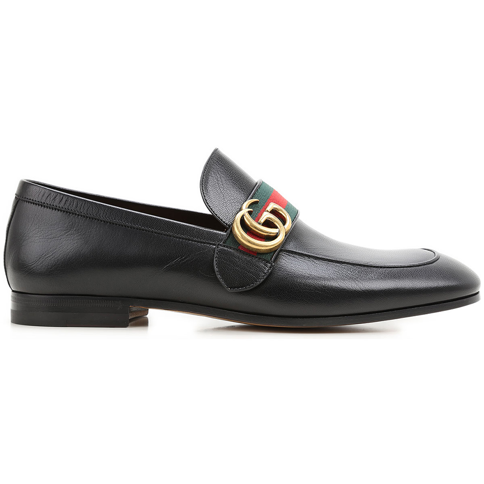 gucci 古驰 男士双g织带装饰牛皮商务休闲皮鞋乐福鞋 428609 d3vn0