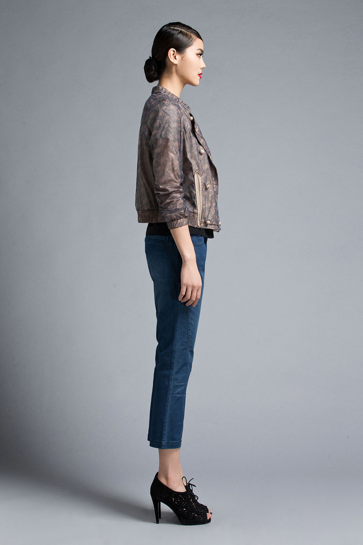 渔牌f13a3059 浅栗色双排扣短款方领春装外套 专柜价1198 浅栗 s