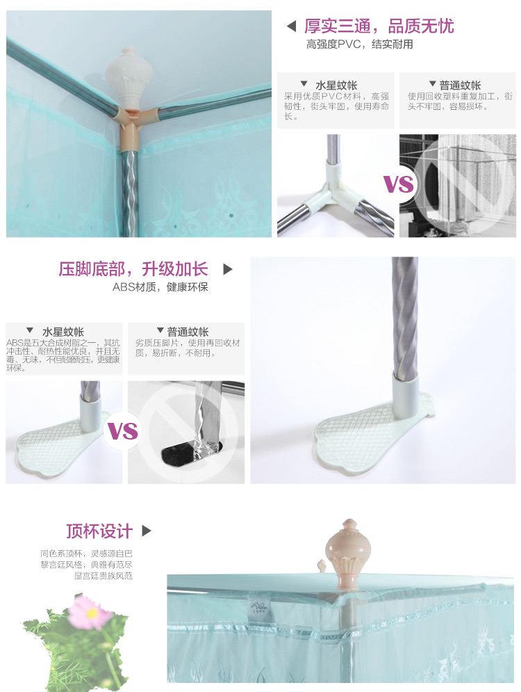 水星家纺 蚊帐 薄荷之夏落地蚊帐 落地 实物拍摄 180*200cm