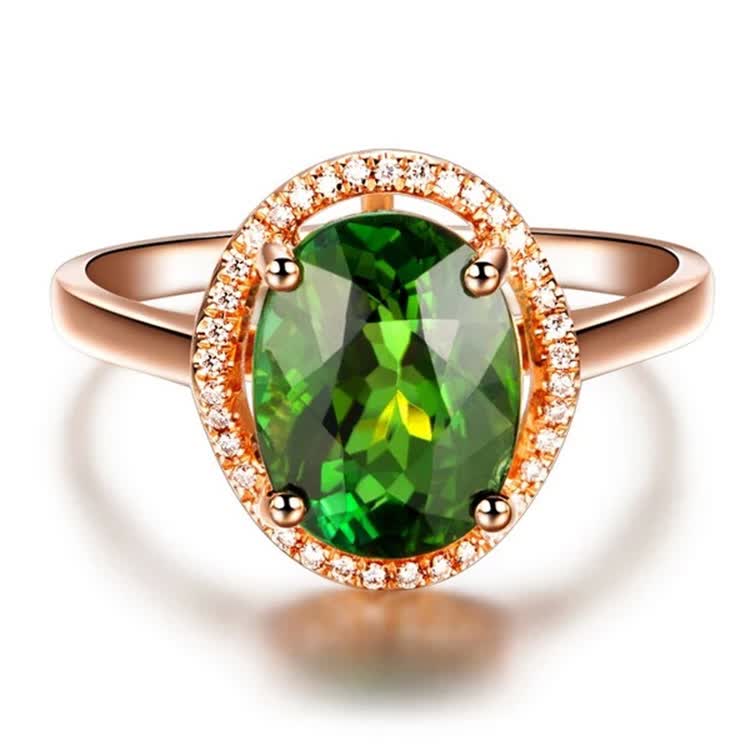 5克拉玫瑰18k金绿碧玺镶钻石戒指 彩色宝石戒指女 可定制 1.5克拉
