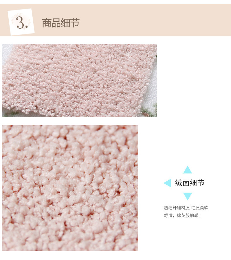 田园玫瑰防滑地垫 卧室门垫 浴室防滑吸水垫阳台厨房脚垫  门口入门地毯垫 粉色 40*60cm