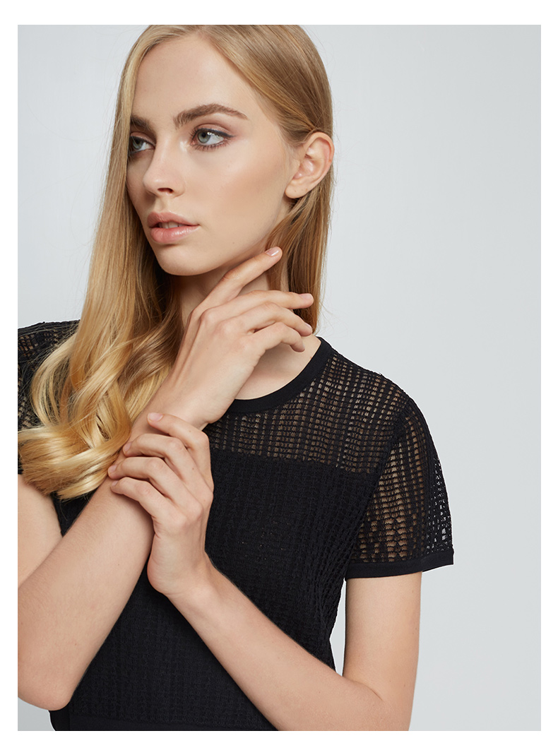 ports宝姿 女装早春新款修身肌理短袖毛针织衫lv8k700rke004 black xl