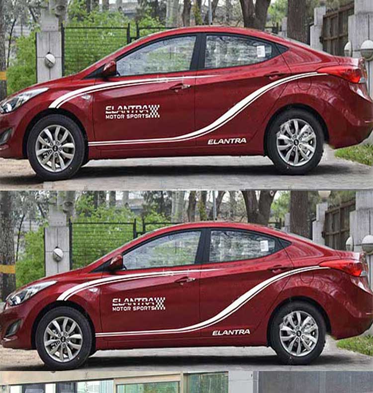 现代朗动车贴贴纸车身彩条拉花腰线 朗动改装专用个性彩条装饰汽车