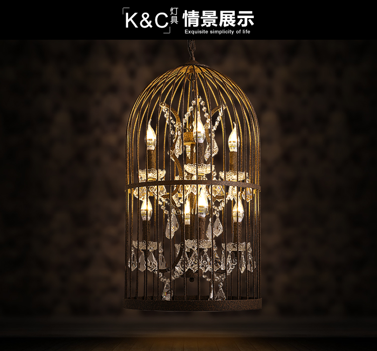 
                                        kC灯具美式乡村复古水晶灯个性创意客厅书房卧室餐厅灯具茶楼铁艺吊灯 含LED蜡烛拉尾泡-黄光                