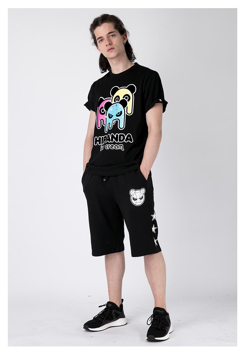 hipanda 你好熊猫 设计潮牌 新品 男款 熊猫融化冰淇淋t恤 黑色 175/l