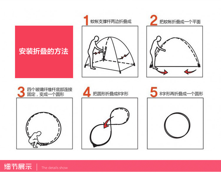 方若 夏凉床品 拉链圆顶有底蒙古包蚊帐1米2床1米5床1米8床 普通蒙古包粉色 180*200*145cm双开门