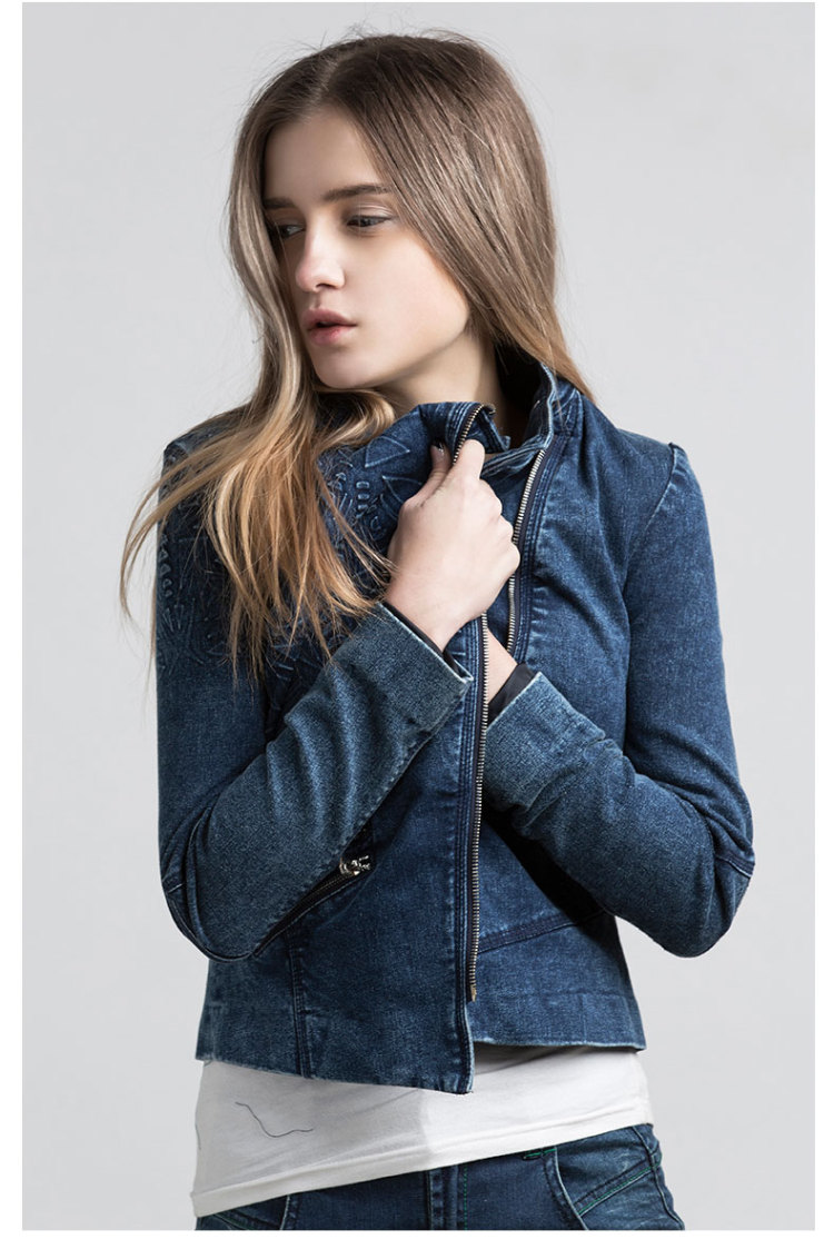 圣迪奥sdeer女装立体压花斜襟立领外套s15182276深钴青94m16584a