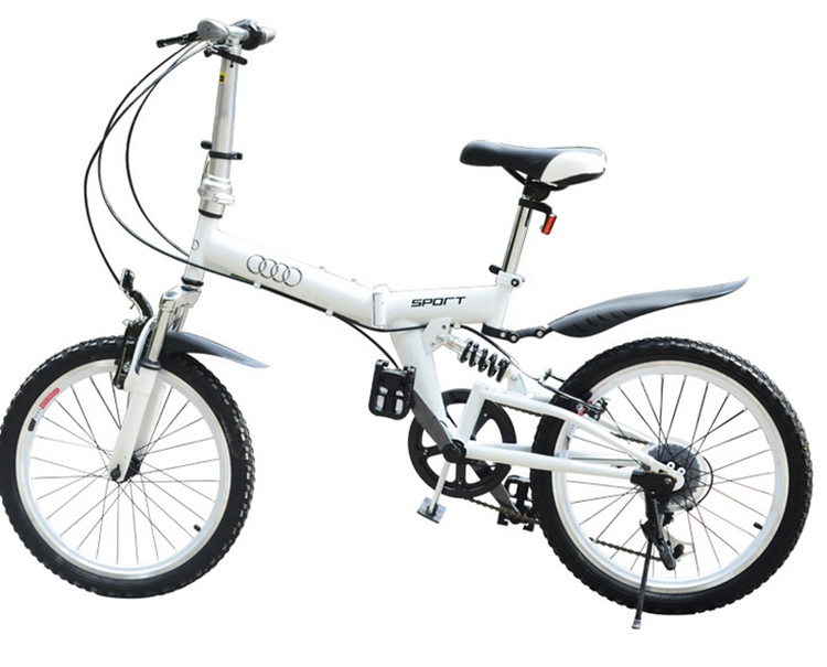 奥迪型自行车6变速山地奔驰型单男女式礼品 折叠车 白色 20寸