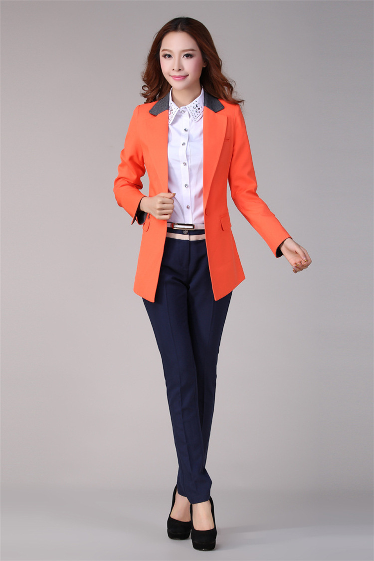 ieemk 2015秋冬装撞色长款休闲小外套西装 韩版女装小西服 6858深蓝色 S