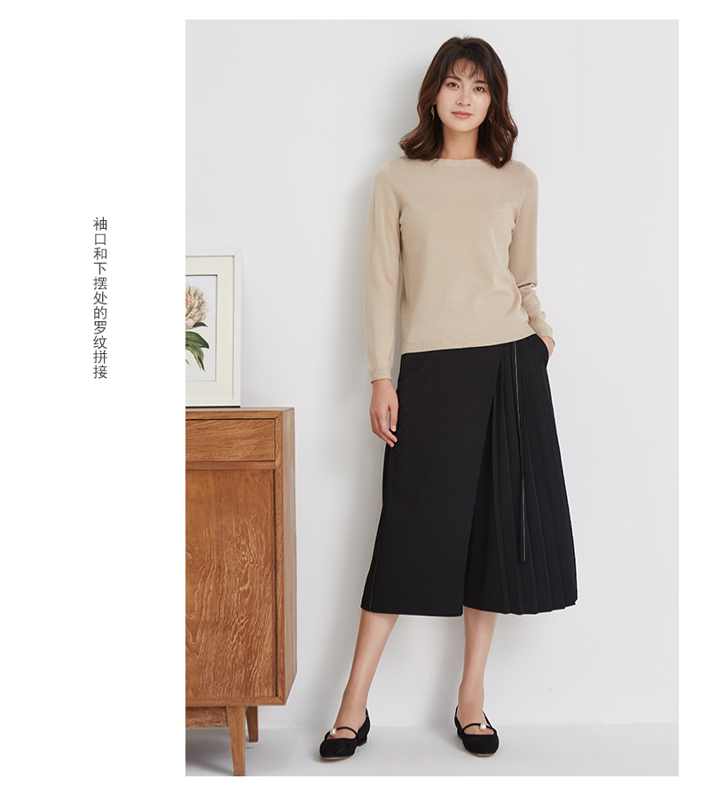 浅秋旗舰店官方正品2017秋装新款女一字领长袖短款羊毛针织衫套头毛衣