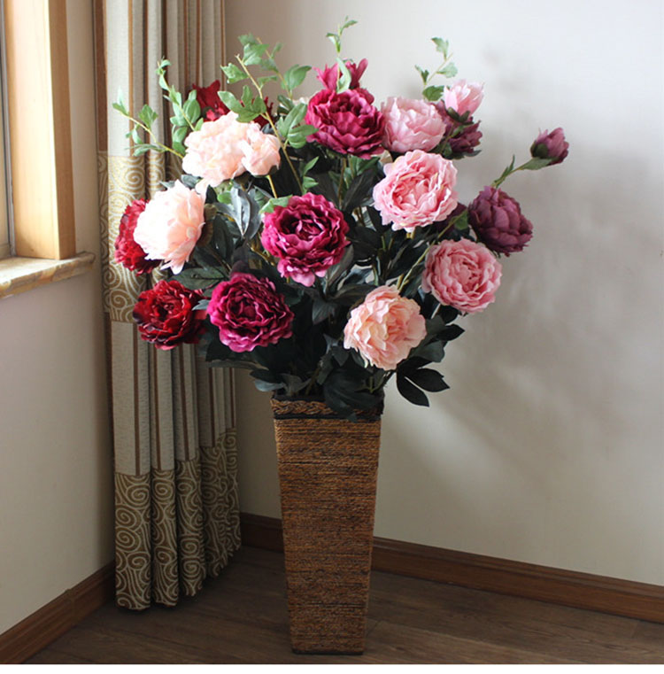 通尚洁 仿真花牡丹花落地摆件时尚欧式假花绢花玫瑰花装饰品客厅插花