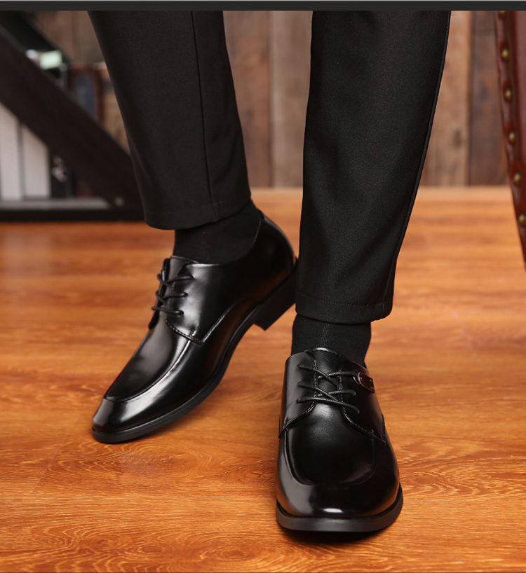 黑卡节奏 商务正装皮鞋男2019新款英伦套脚四季单皮鞋真皮婚鞋子男