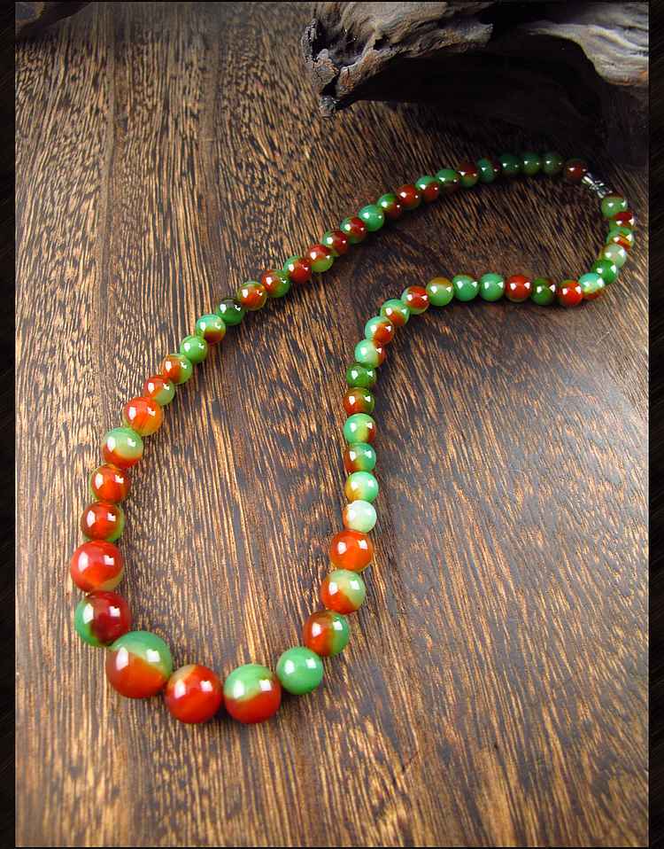 相石缘 天然孔雀红绿玛瑙塔链项链女