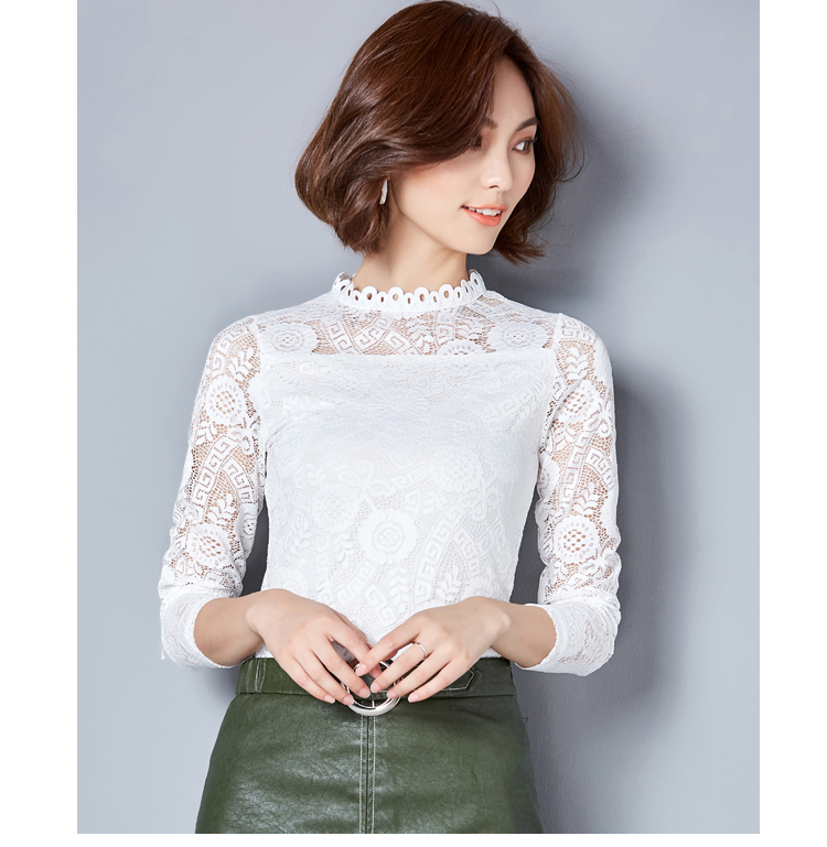 半高领蕾丝长袖打底衫 3393(蓝色 l)【图片 价格 品牌 报价】-国美