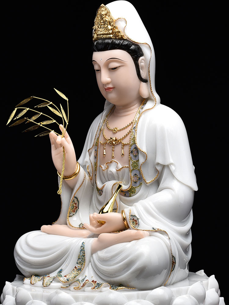 梵泽福珐琅彩汉白玉观音娑婆三圣摆件释迦摩尼佛地藏王菩萨如来佛像