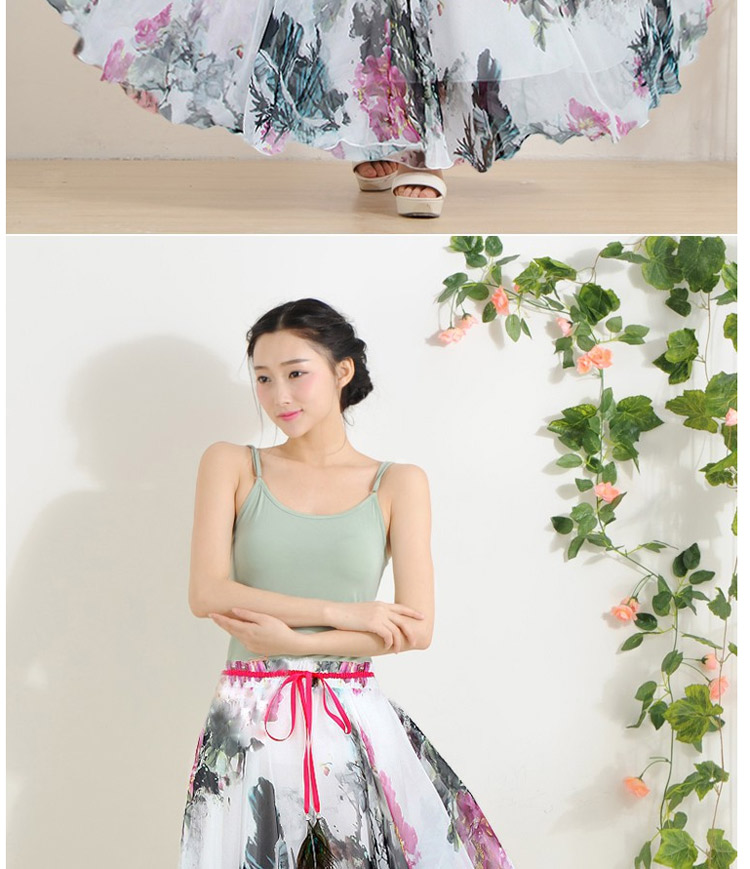迪龙斯克2015夏季新款女装半身长裙松紧带印花大摆雪纺波西米亚连衣裙沙滩裙 彼岸花开 L
