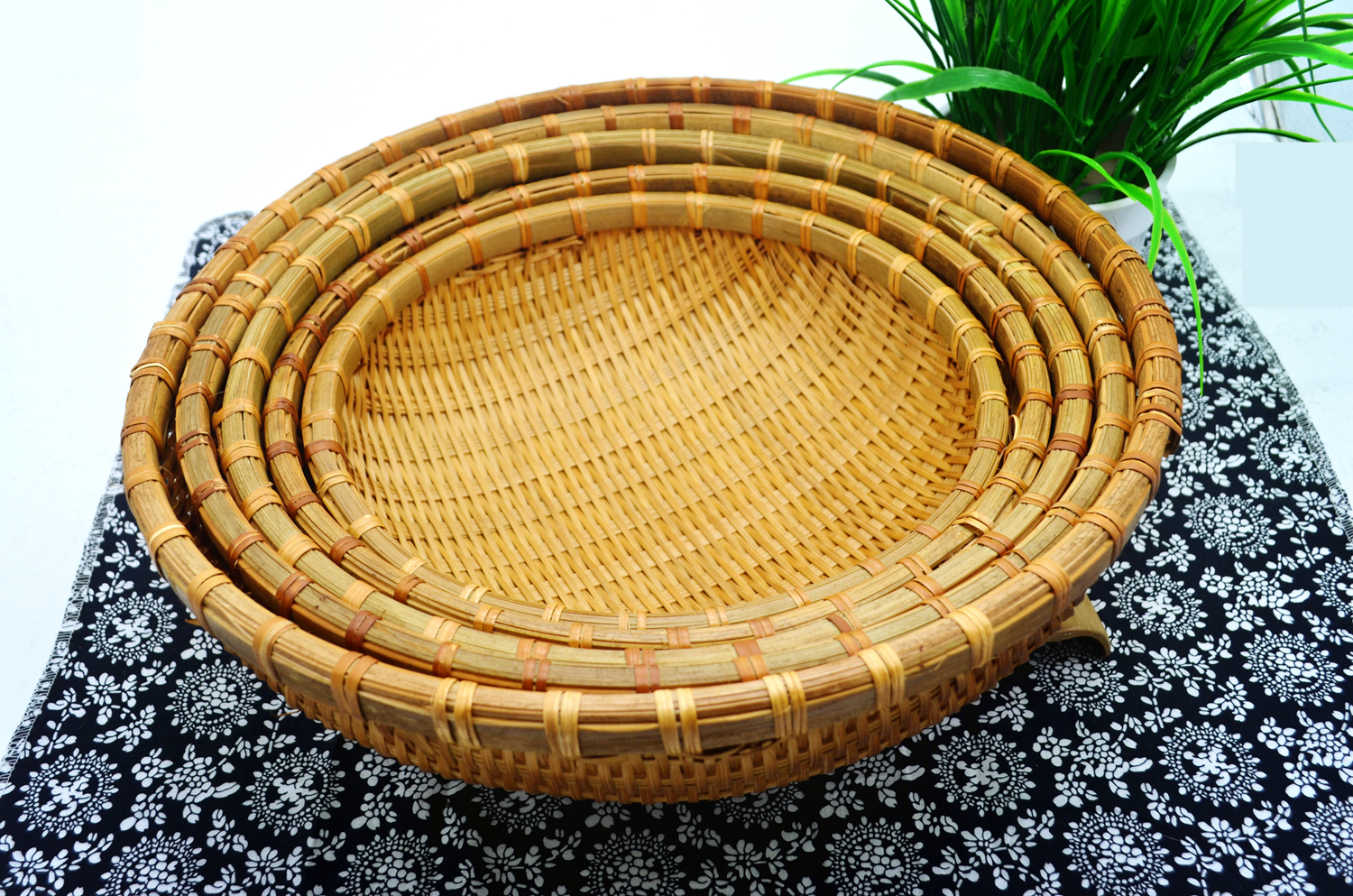 圆形 竹编簸箕 竹编筲箕竹编收纳筐竹制品篮子洗菜装水果馒头 自然色