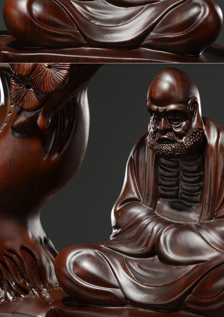 曹堂黑檀木雕达摩祖师佛像摆件大号实木质打坐禅意达摩禅师家居摆设