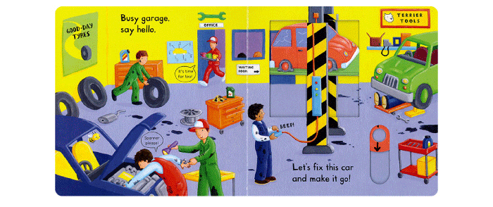 英文原版绘本 busy garage 繁忙的车库 幼儿英气启蒙 纸板书 操作书