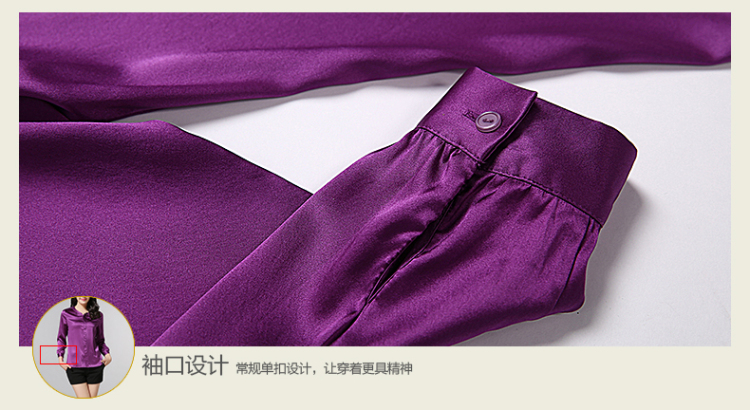 ZOGAA 2015秋装新款高档桑蚕丝女长袖中长款上衣OL气质纯色重磅真丝衬衫女 紫色 XXL