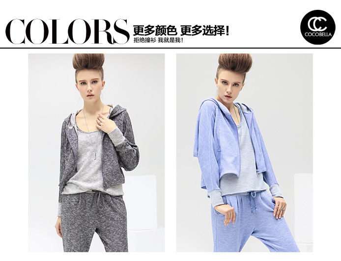 COCOBELLA 2016春装新品时尚运动连帽针织蝙蝠袖宽松短外套CT229 黑灰 M