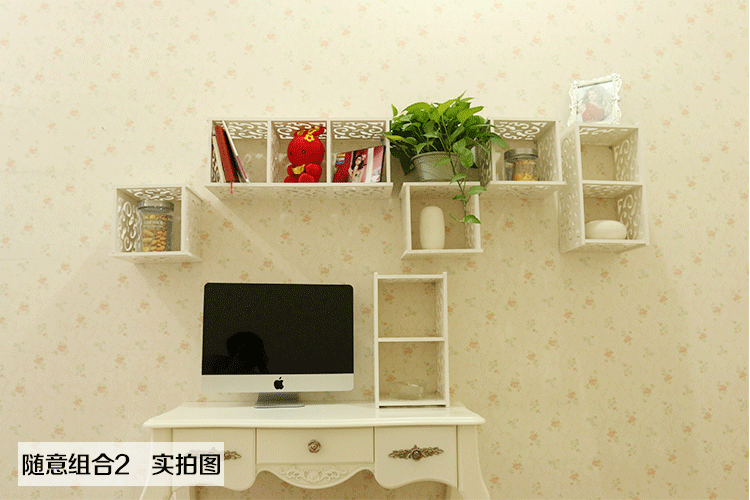 
                                        沐坤 雕花墙上置物架壁挂隔板电视背景墙装饰架搁板壁架柜创意格子书架 C款 三格                
