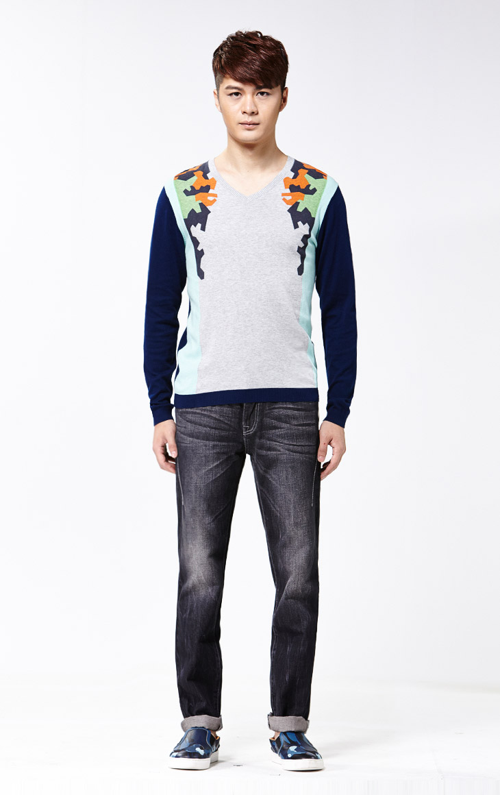 男装 针织衫 卡宾(cabbeen) 卡宾cabbeen 春装新款 男士套头纯棉长袖
