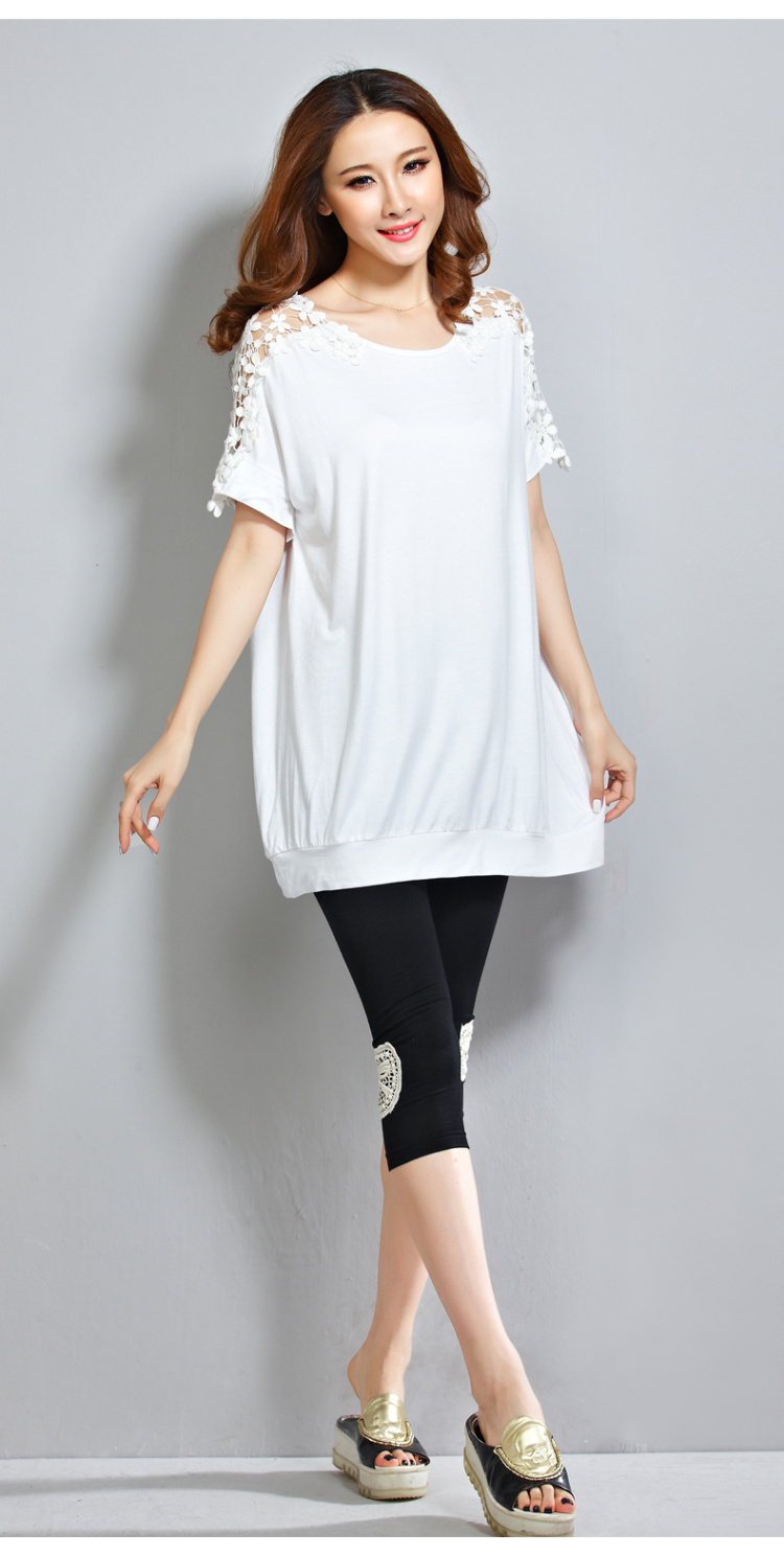 菲玫思 2016夏装新品女装修身丝边装饰高弹七分打底裤TW051 黑色 XL