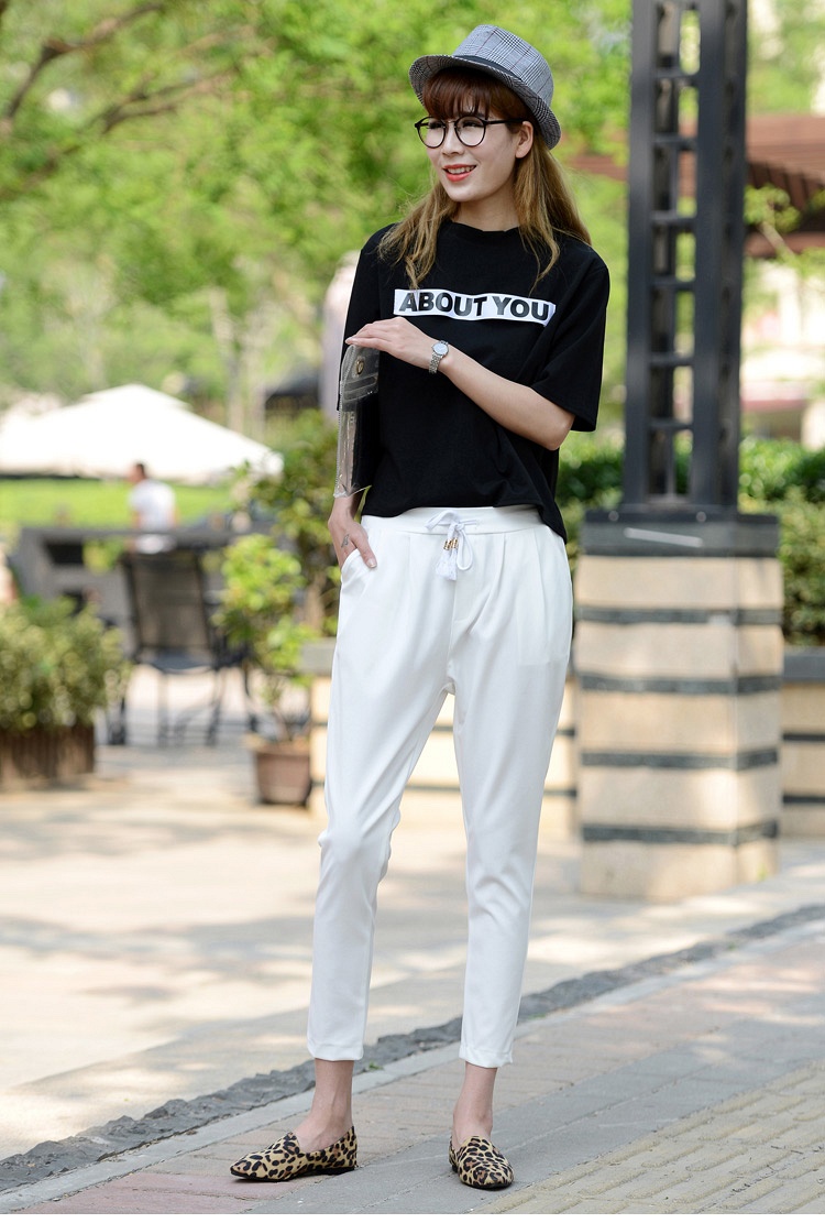 简洁百搭抽绳九分休闲裤 黑色 xl