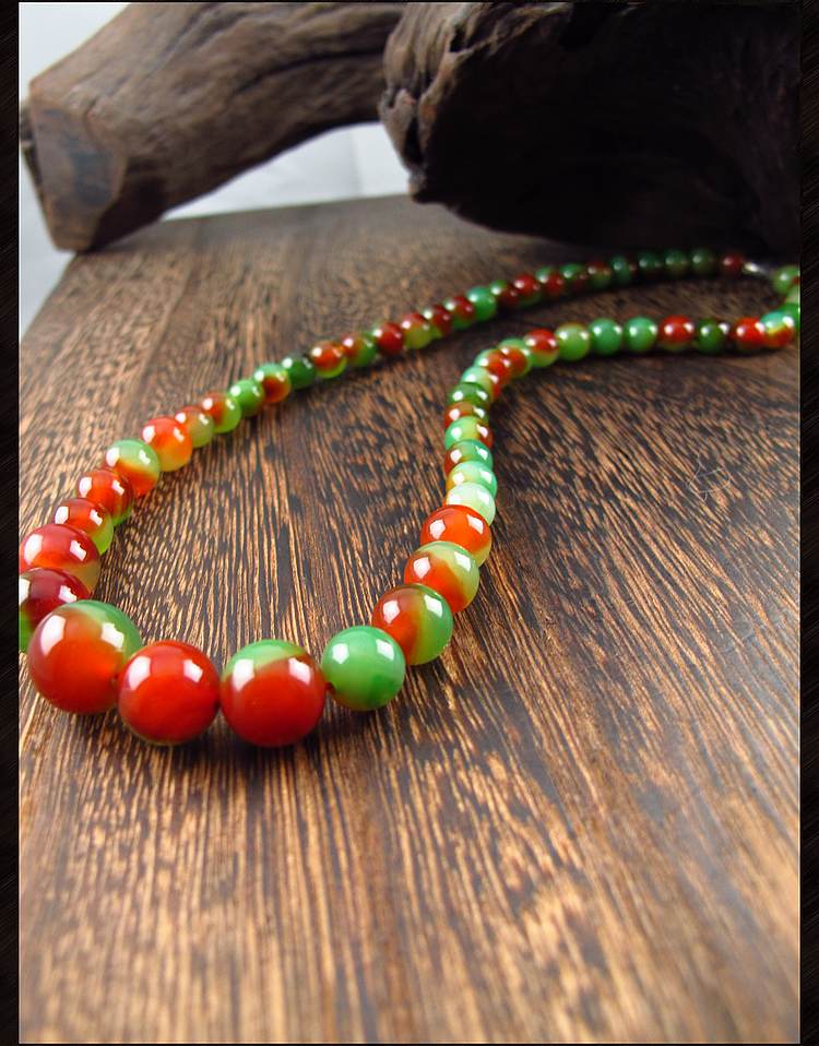 相石缘 天然孔雀红绿玛瑙塔链项链女