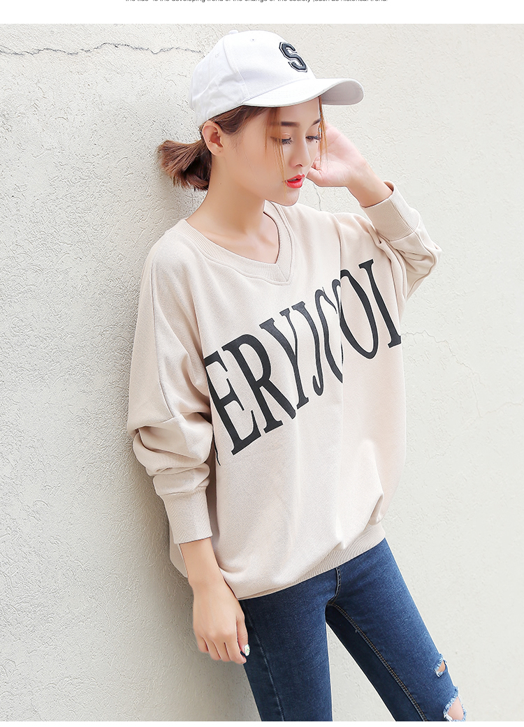 joy of joy 春装韩版女装宽松v领蝙蝠衫卫衣长袖上衣 jwwy178535 杏色