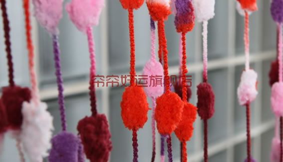 
                                        帘帘好运 毛球加密加粗型门帘挂帘玄关隔断窗帘装饰 毛毛球线帘 粉紫红毛球 2.8米宽2.8米高                