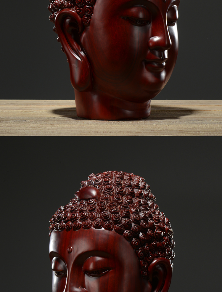 曹堂 红檀木雕佛头摆件 客厅中式禅意释迦摩尼佛首 风水摆设工艺品