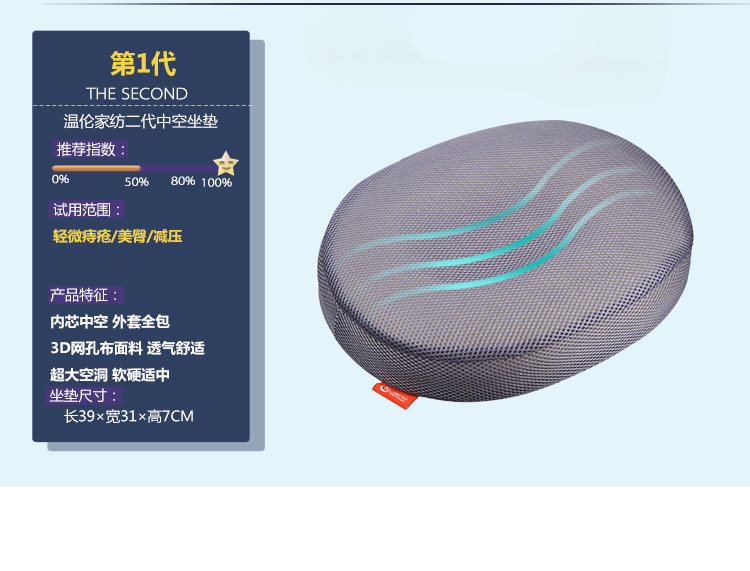 
                                                            温伦痔疮坐垫护尾椎尾骨产后坐垫中空透气座垫痔疮座垫 3代坐垫通用版藏蓝色 40cm*33cm                
