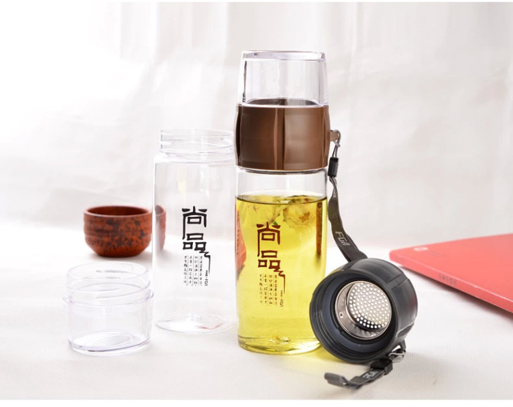 富光尚品泡茶师 便携塑料泡茶杯 带滤网独立茶仓水杯子FS6031-400 灰黑色