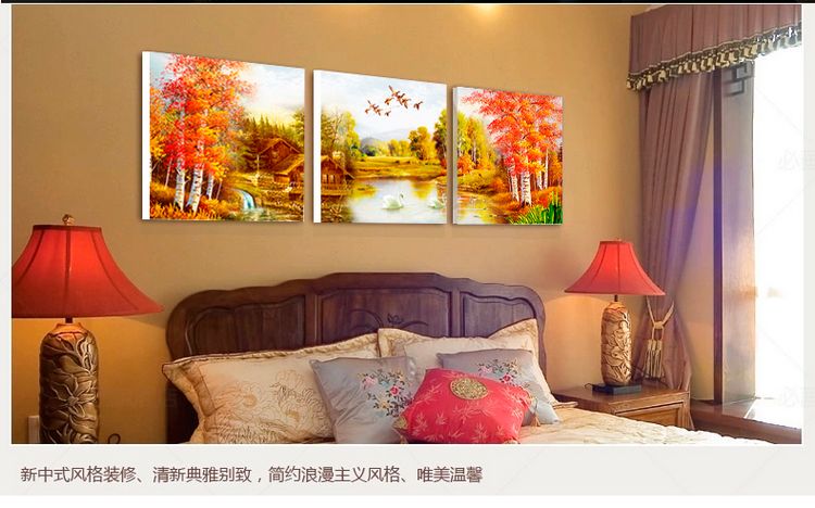 
                                        艺轩（YiXuan） 客厅装饰画沙发背景墙现代简约挂画风景山水画冰晶壁画无框三联墙画 秋景  天空带飞鸟 50*50 15MM布纹膜                