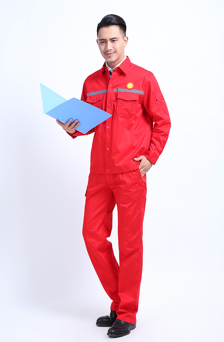 石油工作服夏装红色防静电工作服长袖套装反光条服中石油油田工服 红