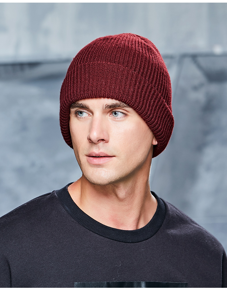 卡蒙(kenmont)翻檐毛帽子男士冬季圆顶针织帽加厚户外保暖套头毛线帽