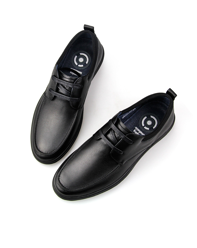 satchi/沙驰男鞋软面皮皮鞋英伦男士商务休闲新款系带透气 黑色x5