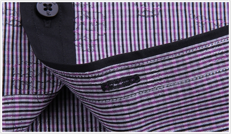 啄木鸟男装春秋纯棉长袖衬衫深浅色细条纹时尚修身款男士扣领衬衣