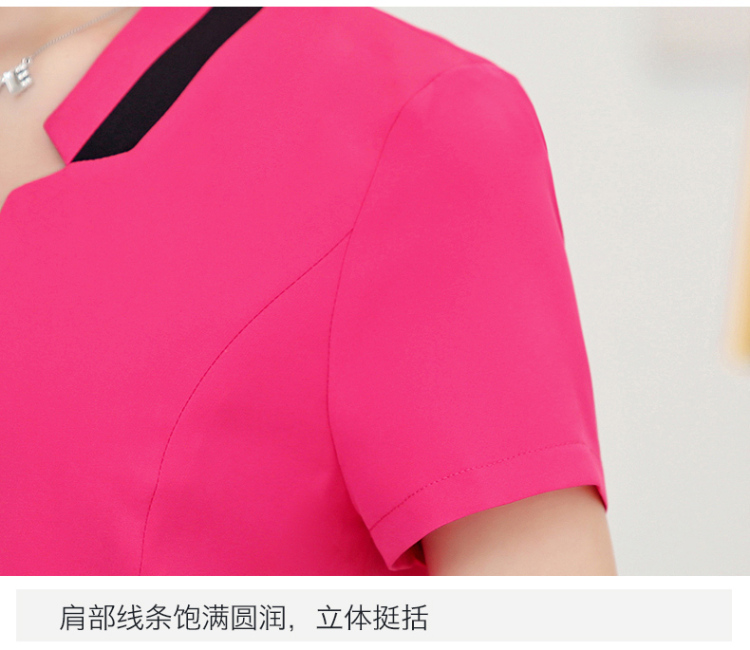
                                        娇舒黛 美容师工作服 酒店工作服夏装短袖套裙女OL时尚职业女装套装大码 玫红色 XXL                