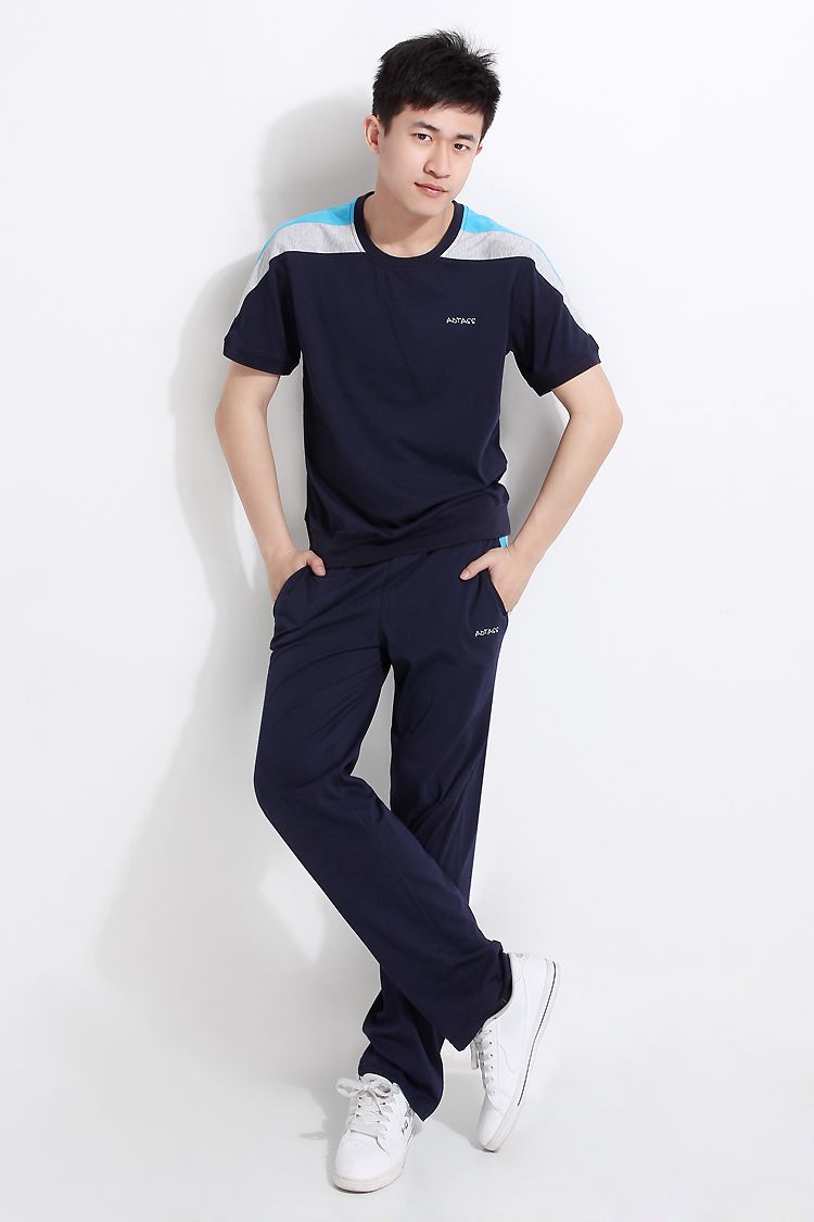 2016夏季男士运动套装短袖长裤休闲情侣运动服套装大码运动套装 黑色