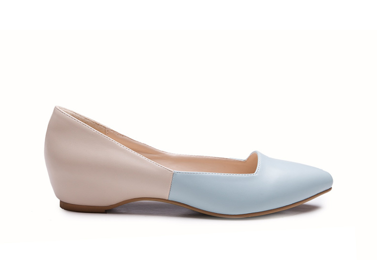 2015春夏新款拼色甜美单鞋浅口韩版平跟尖头时尚女鞋子141776 米兰色