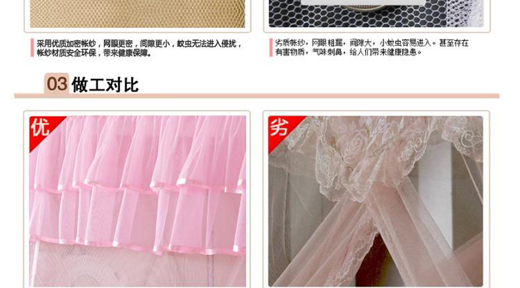 沁米罗 宫廷蚊帐三开门防蚊帐纱单双人床加厚加密落地式方顶床幔 伊人粉红 1.8x2米床 25mm粗支架