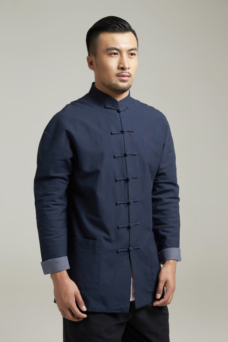 德风堂 自产修身唐装男士上衣 纯棉改良连肩中式外套手工盘扣中国风