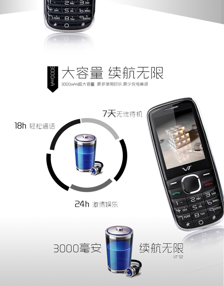 南极星(EXUN)VT-2电信2G老人手机 黑色