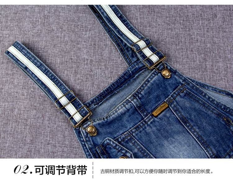 初涵 2016春季新款欧美时尚圆领简约条纹常规款短袖T恤背带牛仔裤小脚九分裤甜美淑女两件套 条纹上衣牛仔裤 M