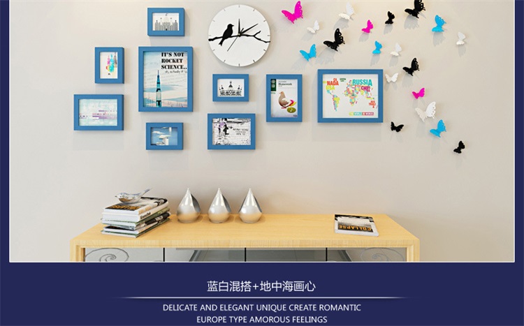 
                                        相框照片墙组合相框架相片墙油画装饰画客厅卧室画相册墙贴画框实木蝴蝶组合JHX-HD-9(a 黑白红三色混搭+插画画心                